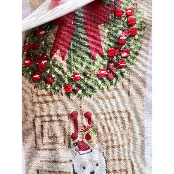 CHRISTMAS PUPPY DOG Kitchen Towel Set of 2 Embroidered BEADED Detailed 20" x 28 - Picture 10 of 12